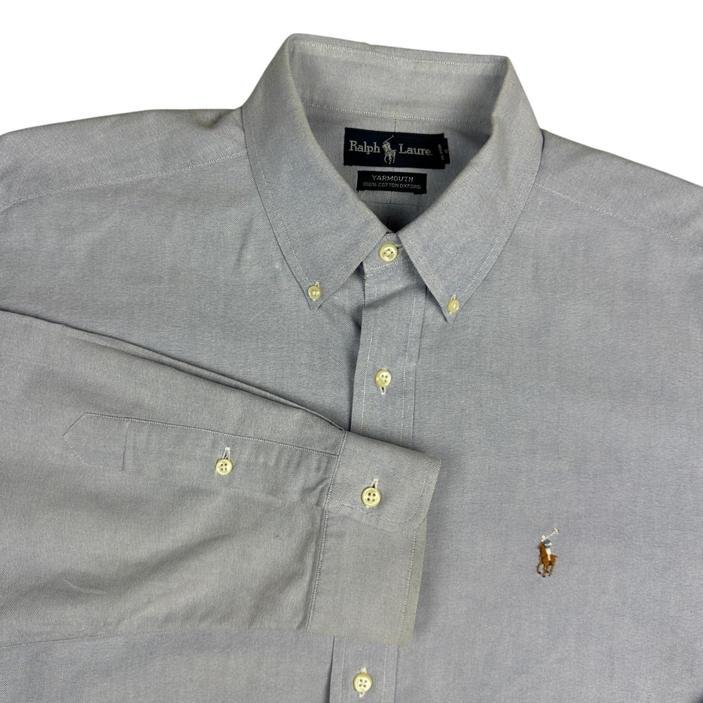 Ralph Lauren Yarmouth Mens 17-35 Light Blue Cotton Oxford Button Down Shirt L XL
